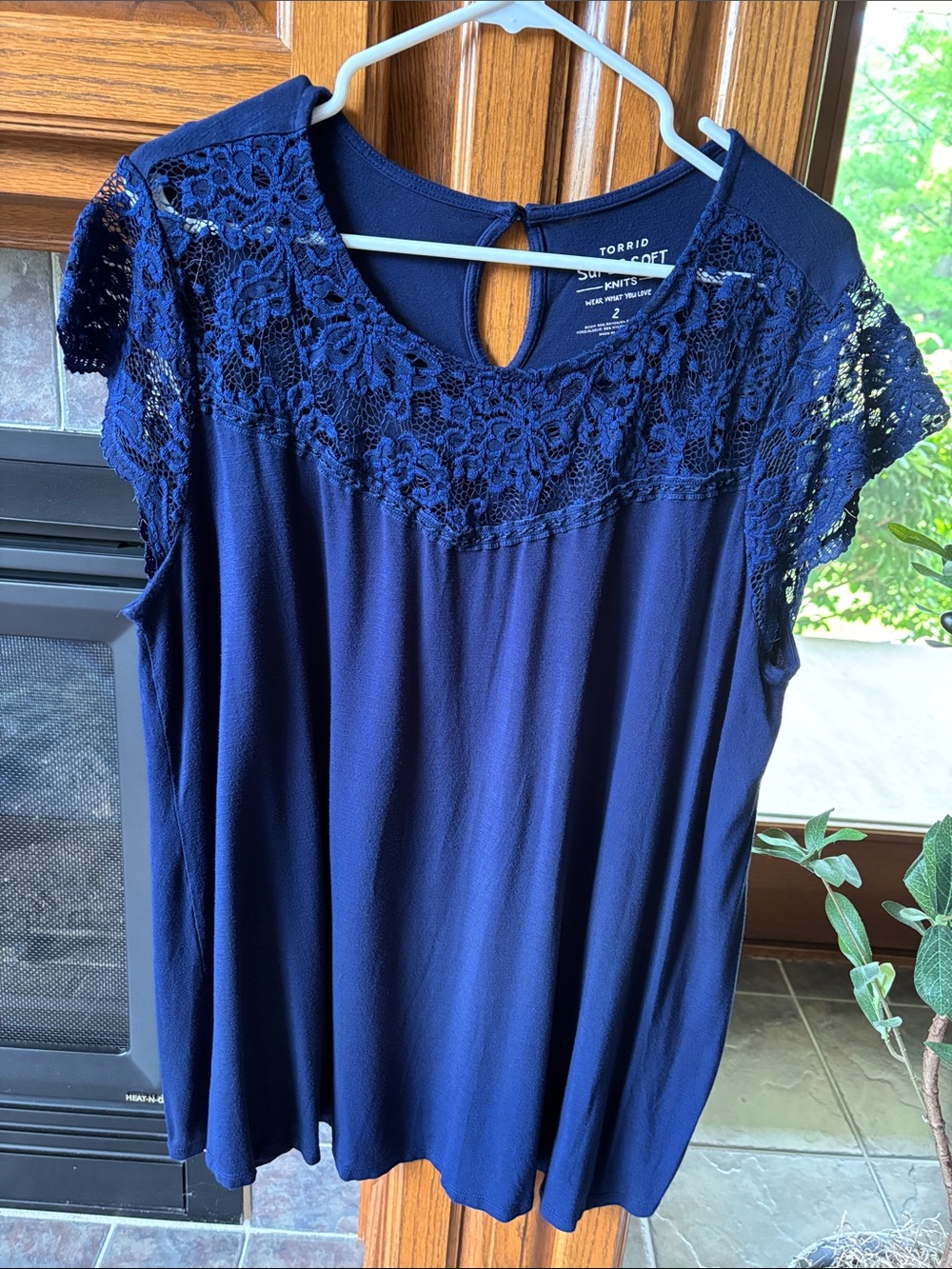 torrid Navy Lace Yoke Cap Sleeve Knit Top